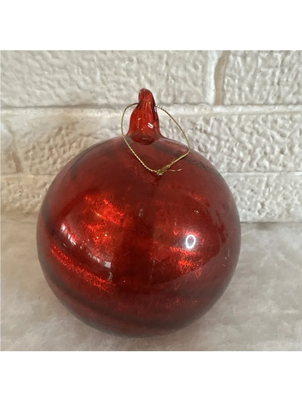 Glass Christmas WITCH BALL Ornament Red Swirl Spiral Design 4